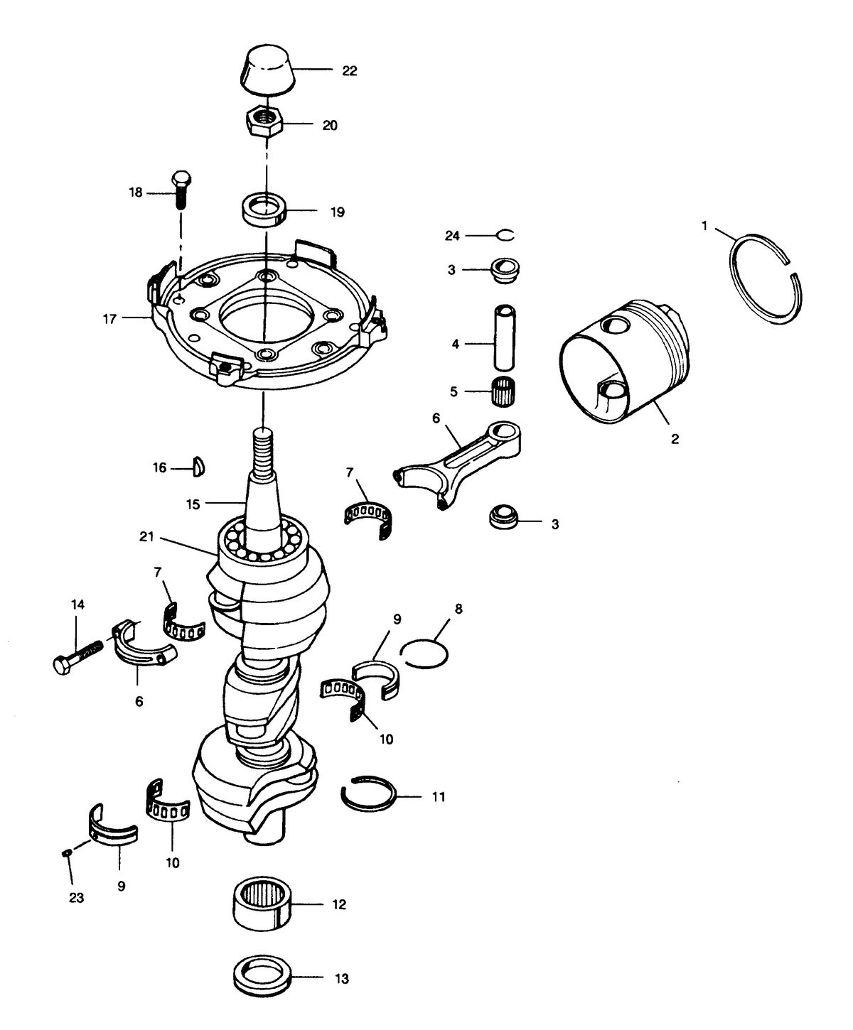 FORCE FORCE 1991 90 H.P. "B" MODELS CRANKSHAFT AND PISTON
