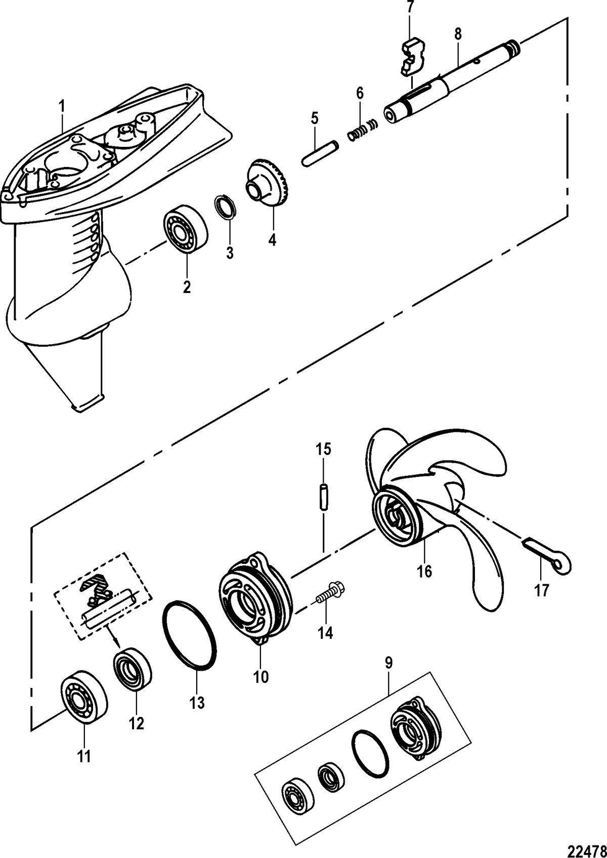 MERCURY/MARINER 2/2.5/3.5 4-STROKE Gear Housing Assembly, Propeller Shaft