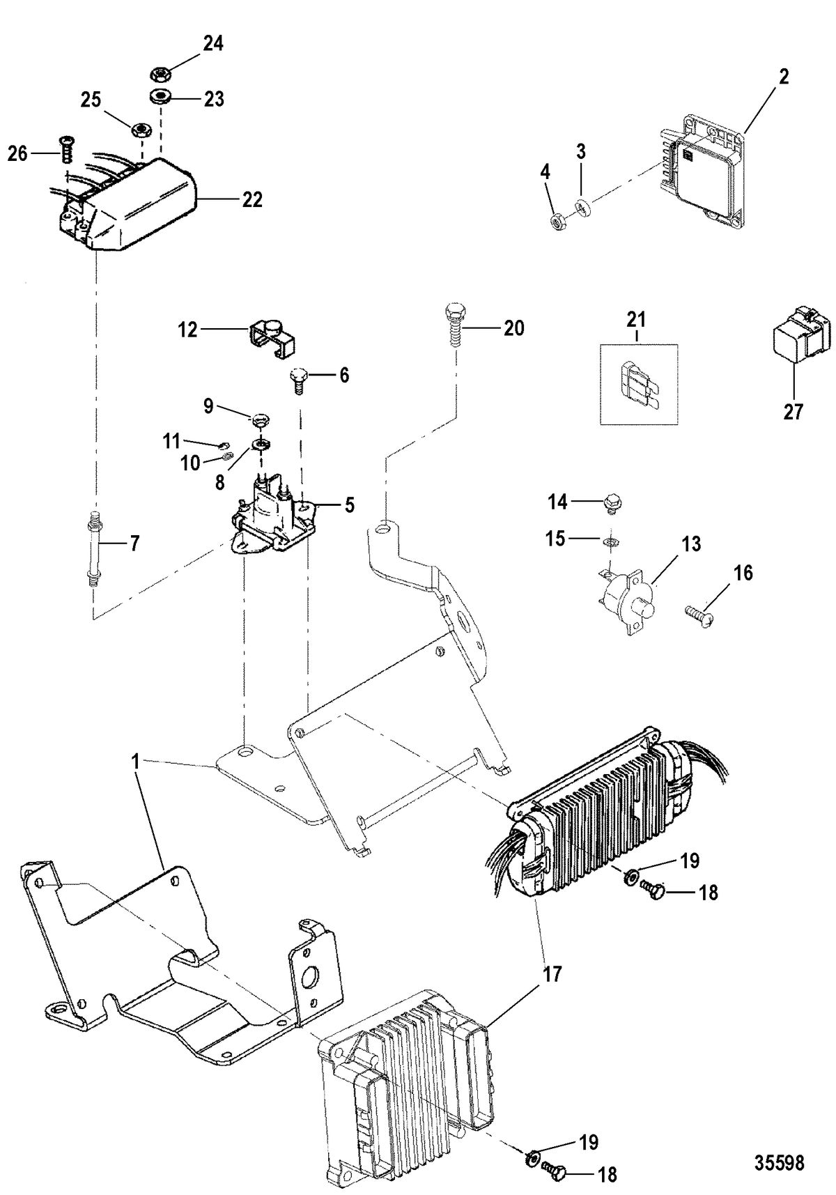 MERCRUISER 7.4L MPI BRAVO L29 (GEN VI) ELECTRICAL BRACKET AND COMPONENTS