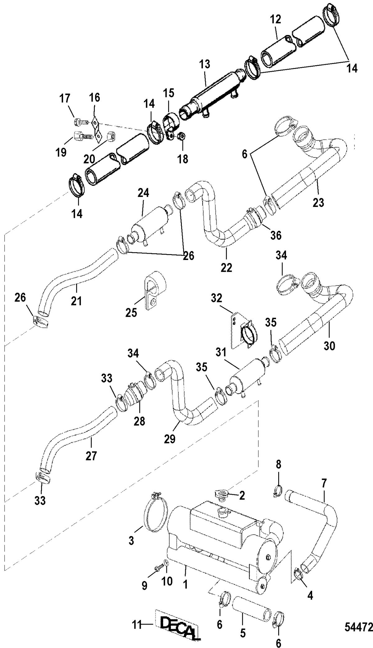 MERCRUISER D2.8L/165 D-TRONIC D4.2L/250 D-TRONIC DIESEL HEAT EXCHANGER AND HOSES