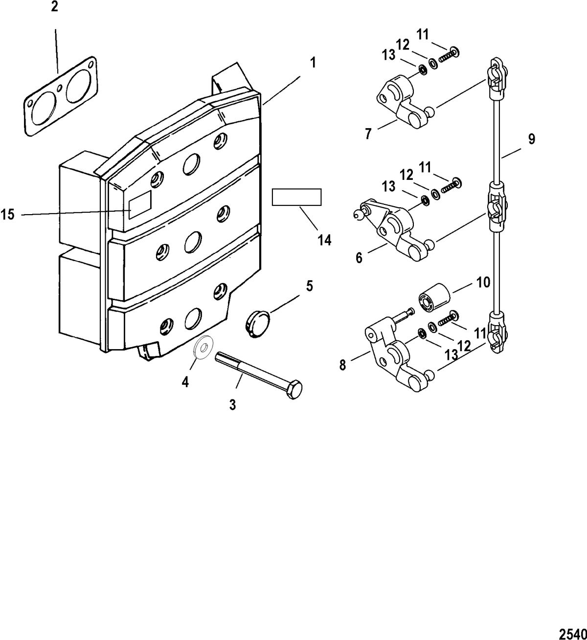 MERCURY/MARINER 135/140/150/200/XR6/MAGNUM III/140JET (2.5L)(CARB) Attenuator Plate and Throttle Levers