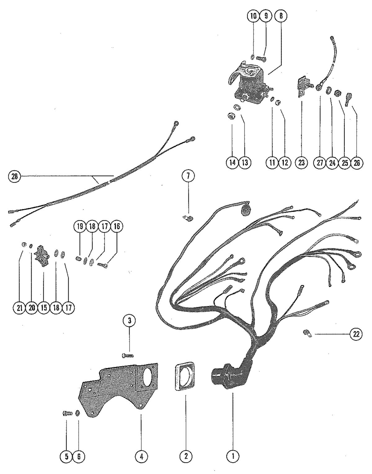 MERCRUISER 330 ENGINE (G.M.) WIRING HARNESS, CIRCUIT BREAKER AND STARTER SOLENOID
