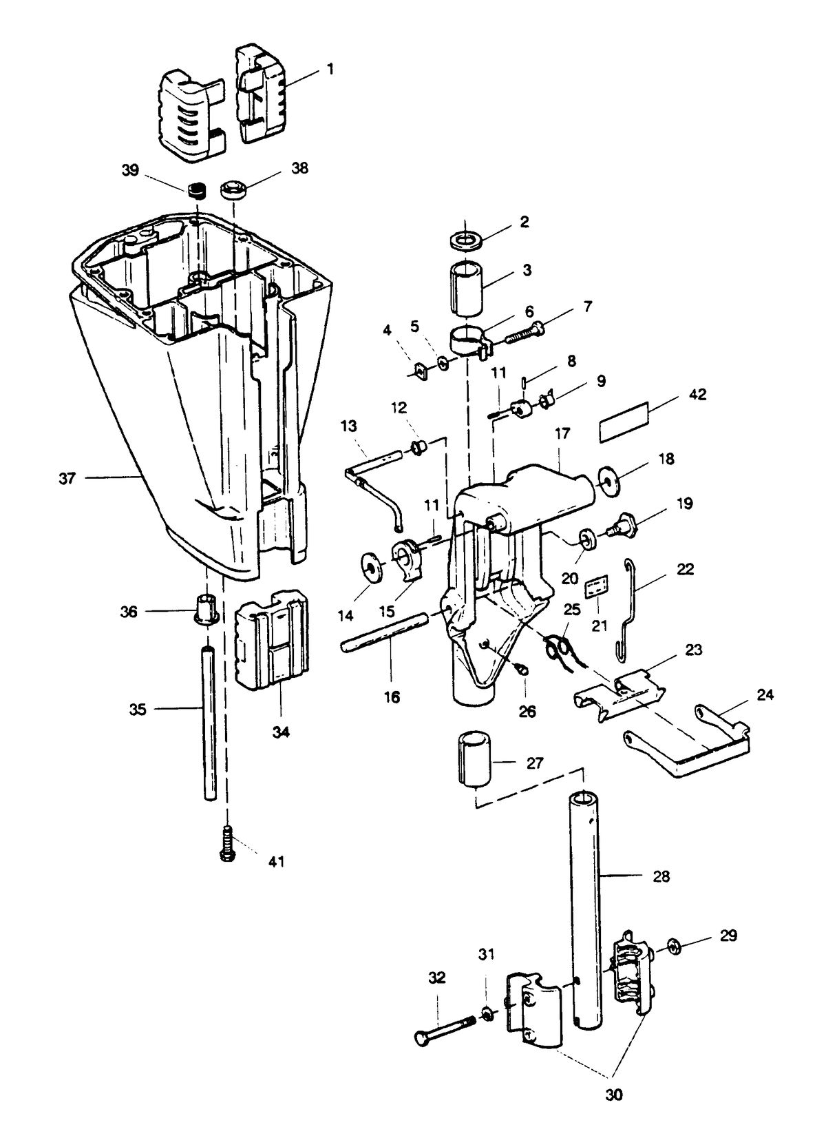 SEARS 9.9 H.P. STANDARD 15" (38.1 CM) LEG OUTBOARD MOTOR MOTOR LEG AND SWIVEL BRACKET