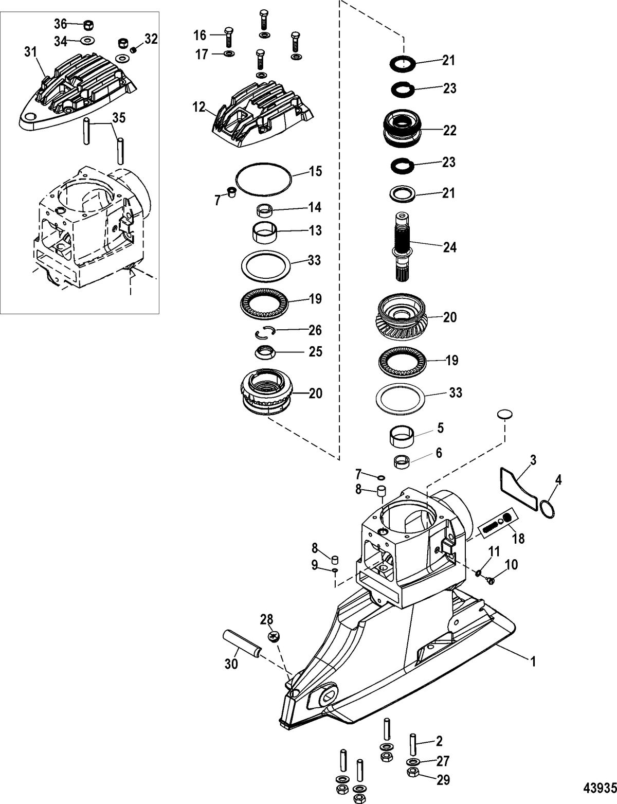 MERCRUISER BRAVO XR I - III SPORT MASTER Driveshaft Housing and Drive Gears