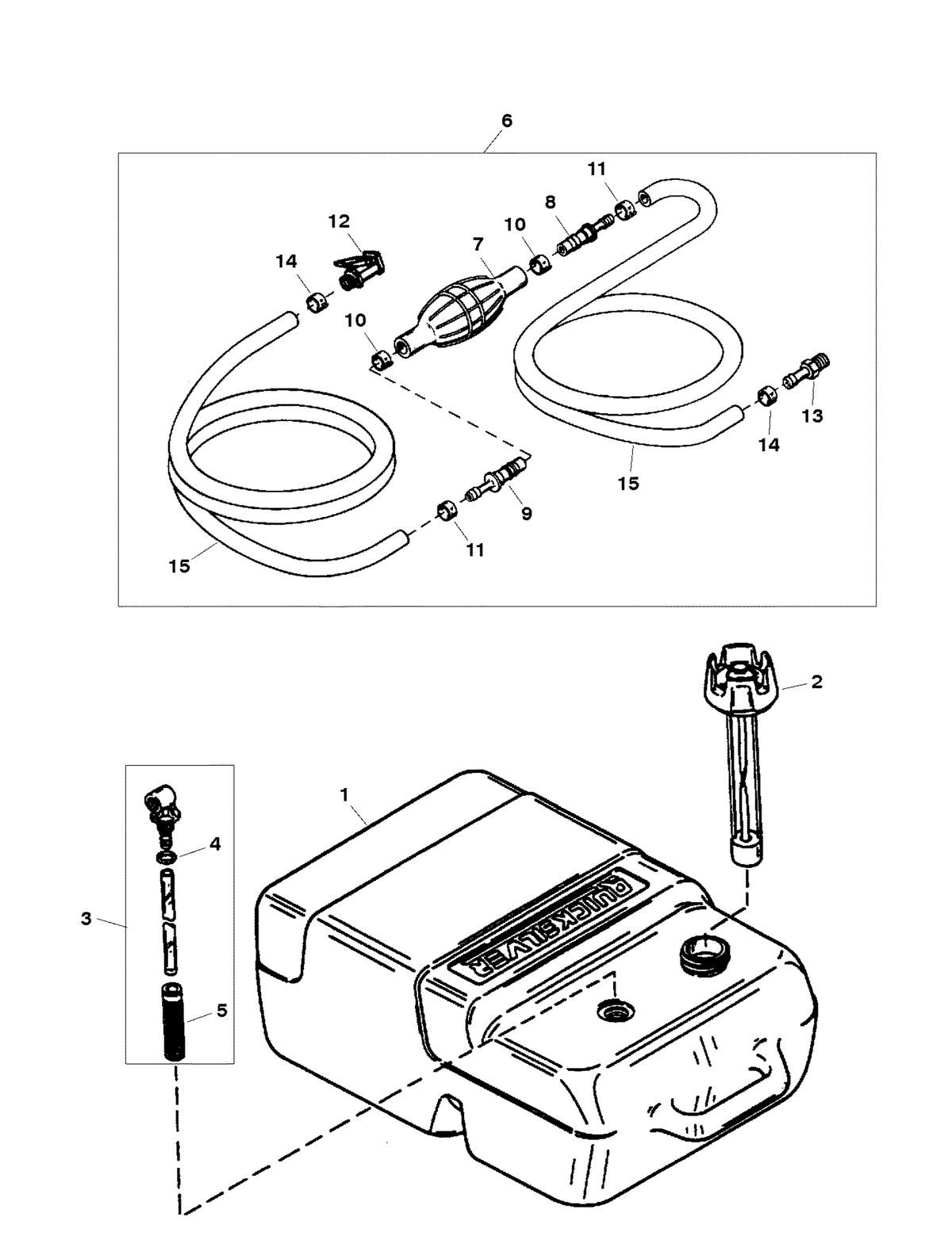 FORCE FORCE 25 H.P. (1998) FUEL TANK AND LINE ASSEMBLY (6.6 GALLON)