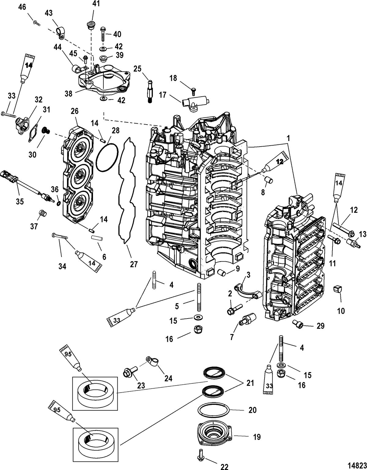 RACE OUTBOARD 250XS DFI (3.0L) Cylinder Block and End Cap