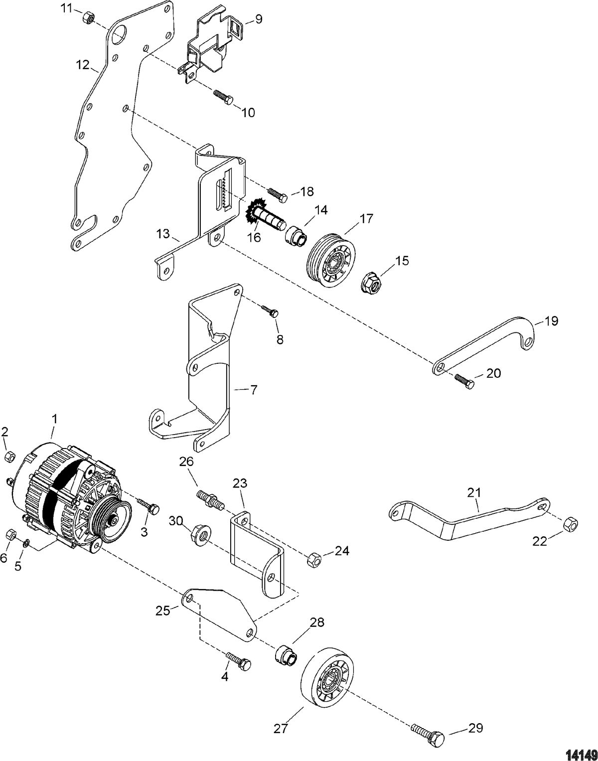 MERCRUISER 4.3L EFI ALPHA/BRAVO (262 C.I.D. GEN+) Alternator and Brackets(Delco)