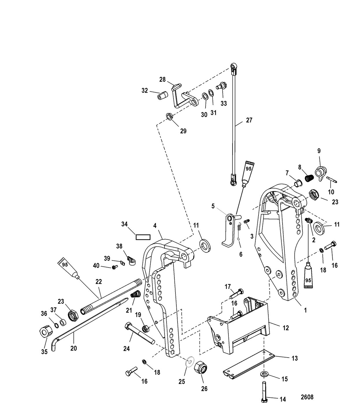 MERCURY/MARINER 55/60 JET 40 (3 CYLINDER) Transom Bracket(Electric)