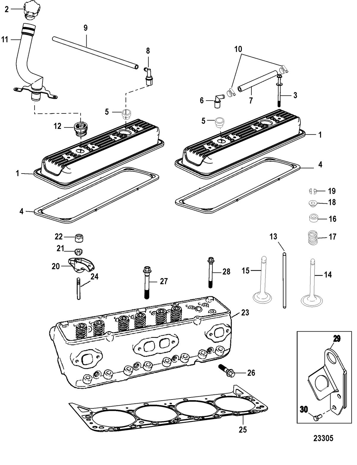 MERCRUISER 5.7L INBOARD Cylinder Head and Rocker Cover