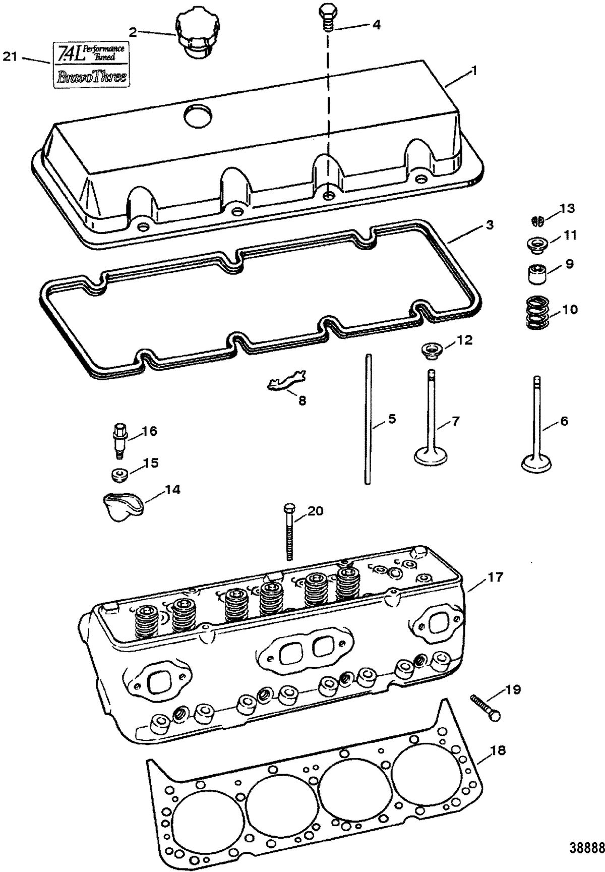 MERCRUISER 7.4L (MIE) HURTH/BORG WARNER (GEN V) CYLINDER HEAD AND ROCKER COVER