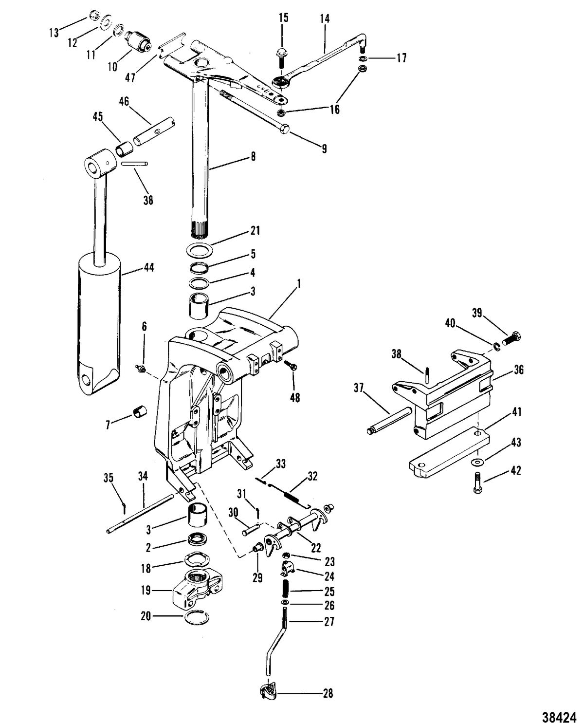 MERCURY/MARINER 90/115 H.P. (INLINE) SWIVEL BRACKET AND STEERING ARM
