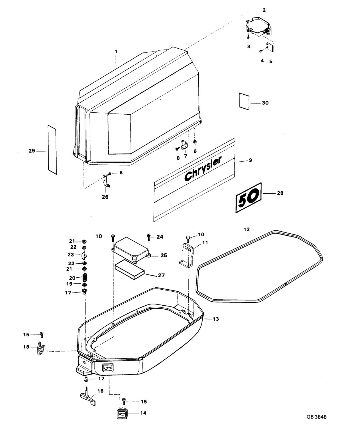 CHRYSLER 50 H.P. ENGINE COVER AND SUPPORT PLATE