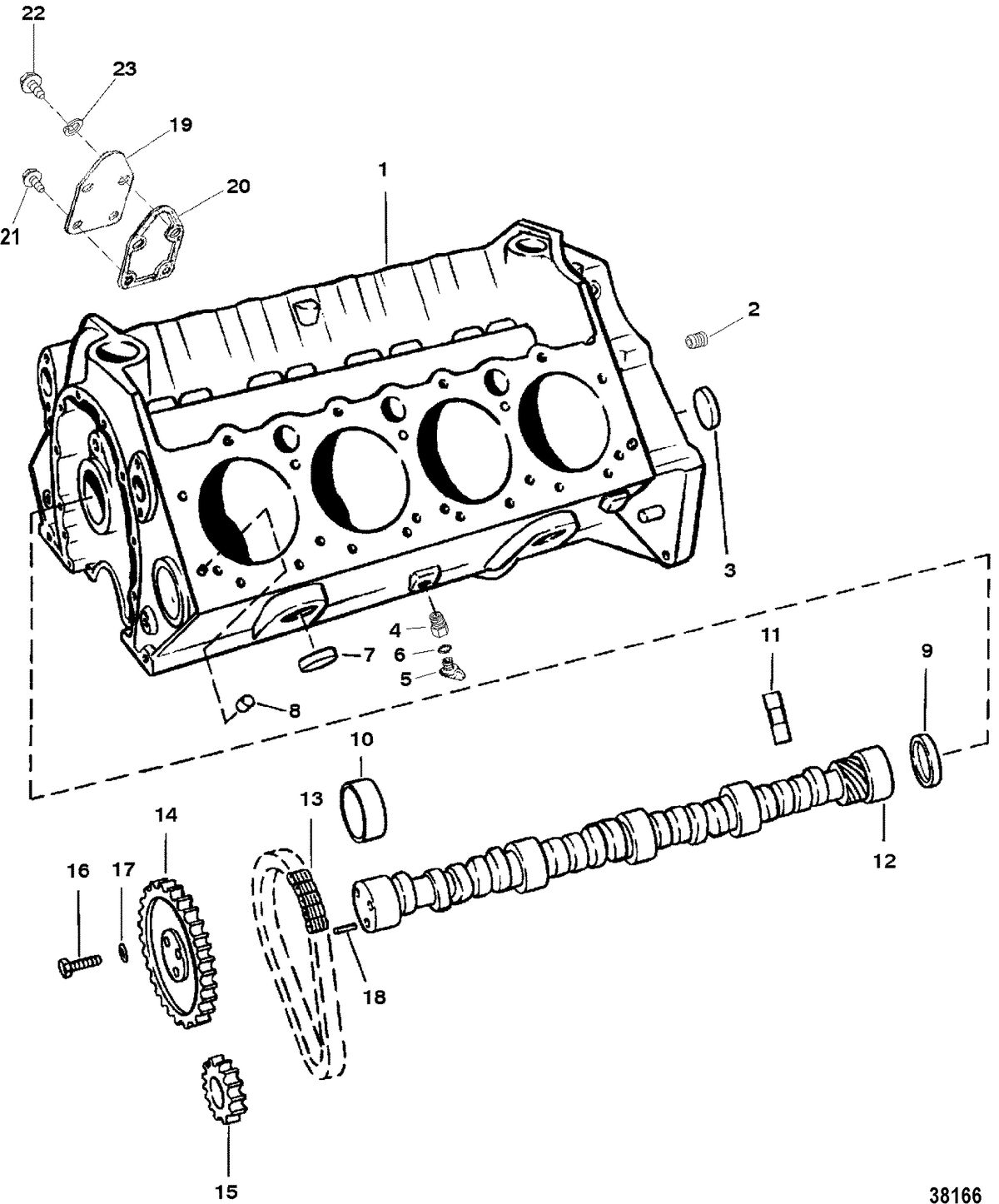 MERCRUISER 5.7L/LX 2BBL AND 4BBL TBI ALPHA/BRAVO CYLINDER BLOCK AND CAMSHAFT(FLAT LIFTERS)
