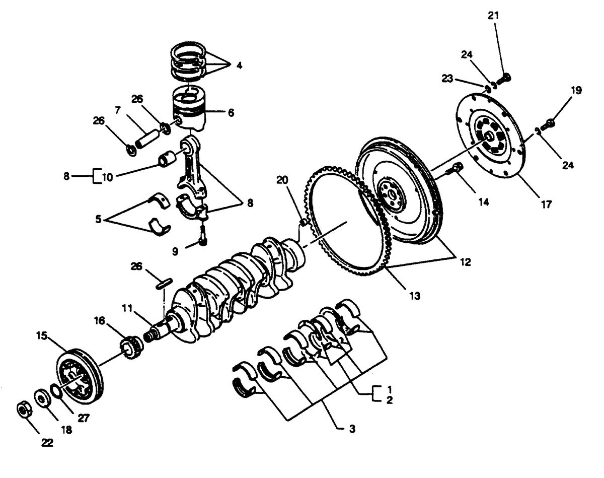 MERCRUISER HINO DIESEL 210 H.P. CRANKSHAFT AND PISTON ASSEMBLY