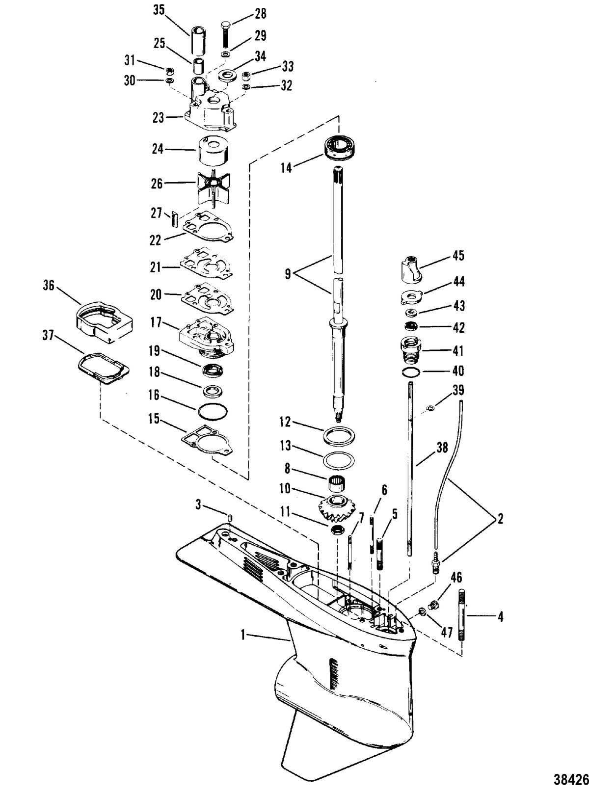 MERCURY/MARINER 75 HP GEAR HOUSING(DRIVESHAFT)