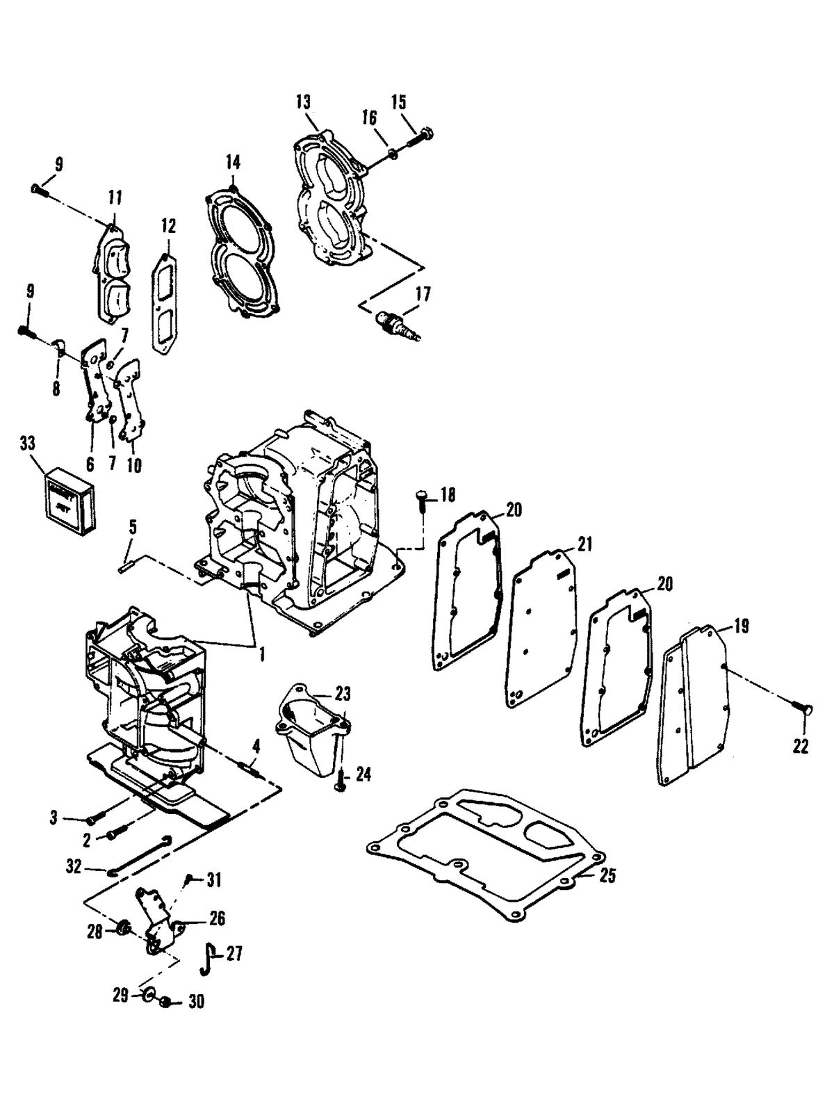 FORCE 9.9/15 H.P. CYLINDER BLOCK (84A THRU 87A MODELS)