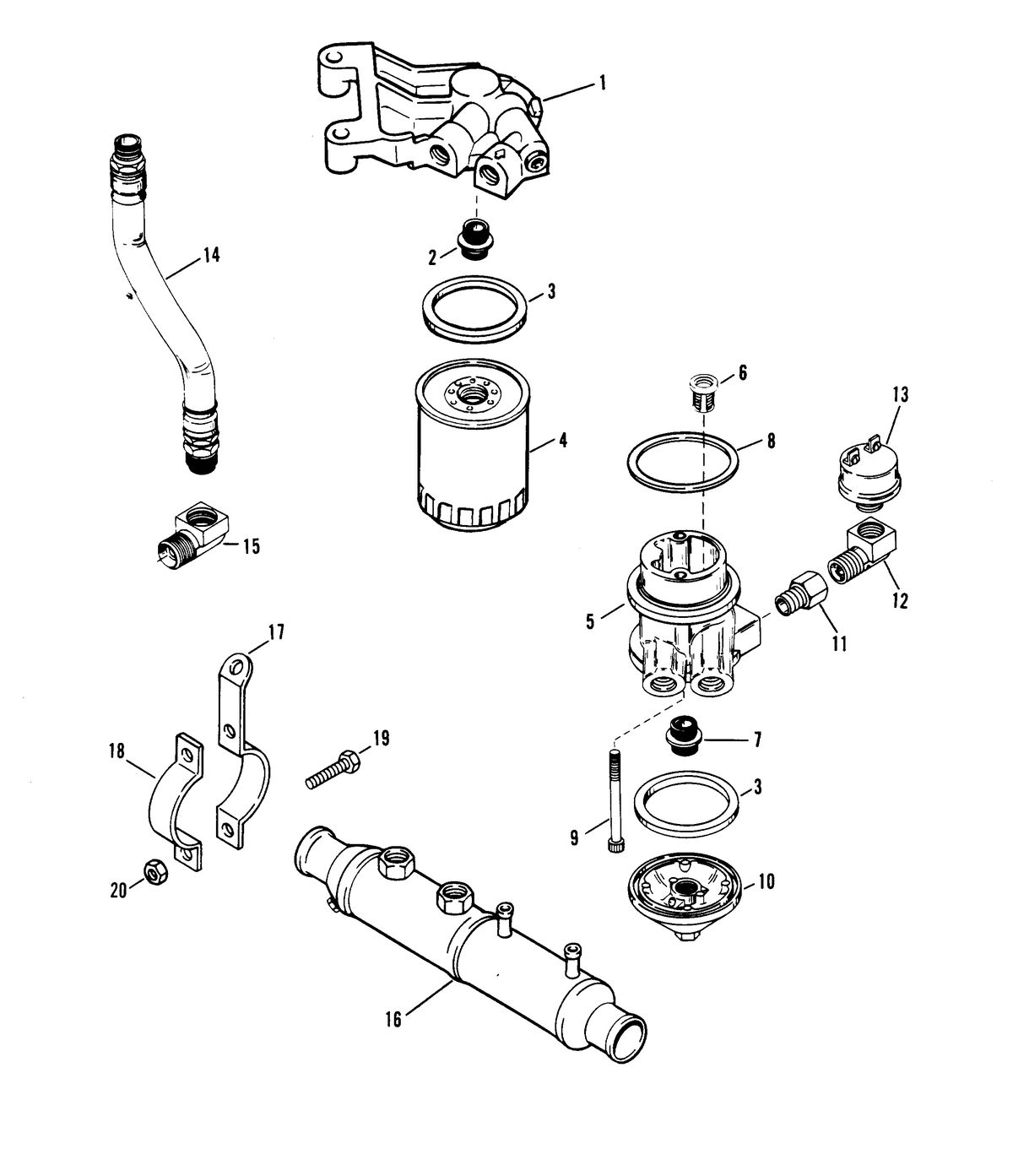 MERCRUISER 320 H.P. E.F.I ALPHA ONE ENGINE OIL FILTER AND ADAPTOR