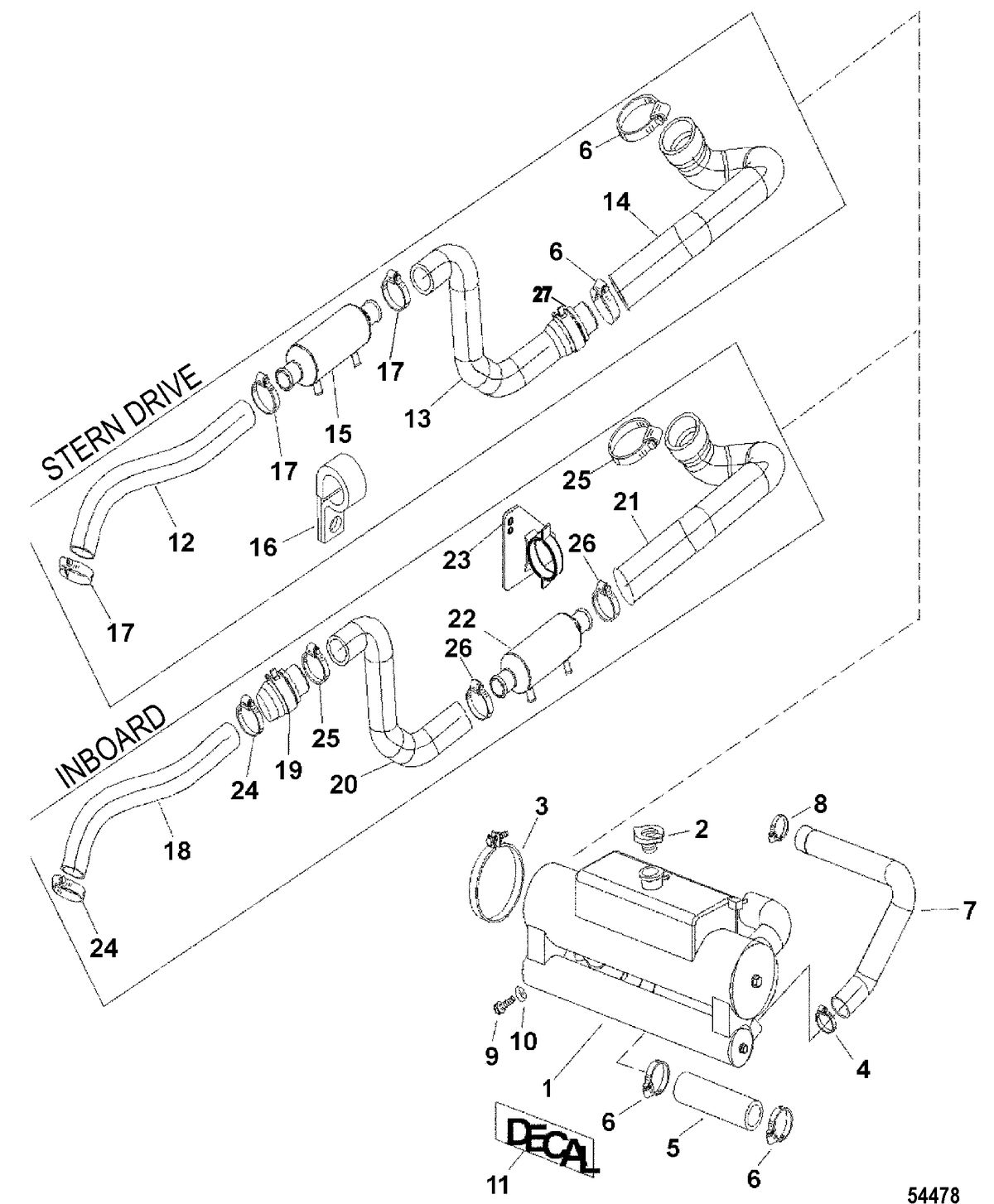 MERCRUISER D4.2L/200-LD HEAT EXCHANGER AND HOSES