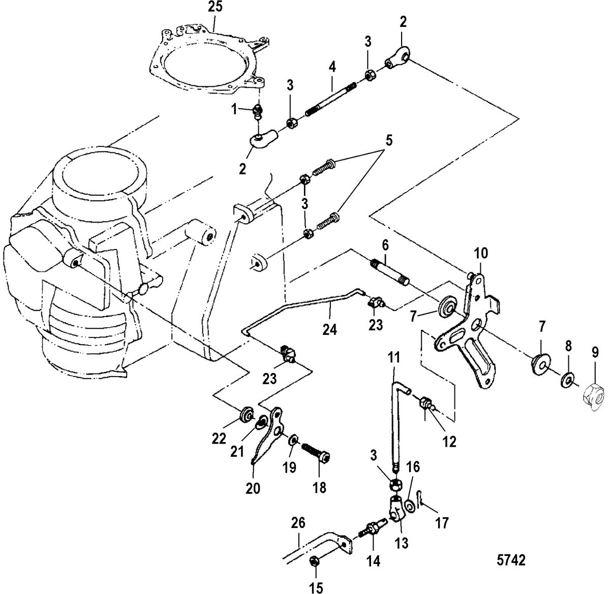 MERCURY/MARINER 25/30HP (2 CYL/430CC) INTERNATIONAL Throttle Linkage