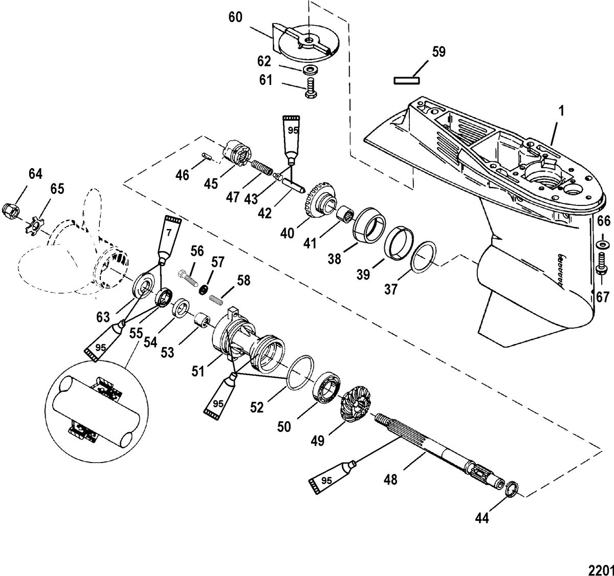 MERCURY/MARINER 40/50/60 EFI (4 CYLINDER) 4-STROKE Gear Housing, Propeller Shaft - 1.83:1 Gear Ratio