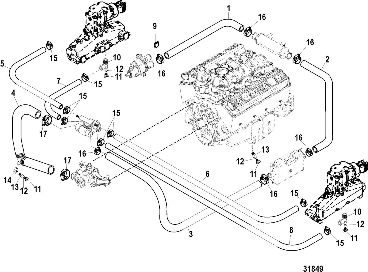 MERCRUISER 383 STROKER SCORPION Standard Cooling System(Manual Drain)