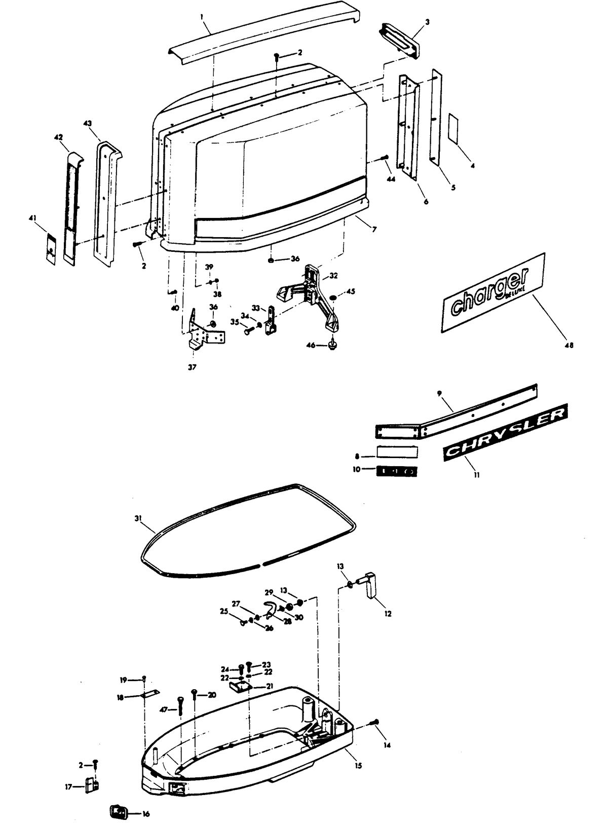 CHRYSLER 140 H.P. CHARGER ENGINE COVER AND SUPPORT PLATE