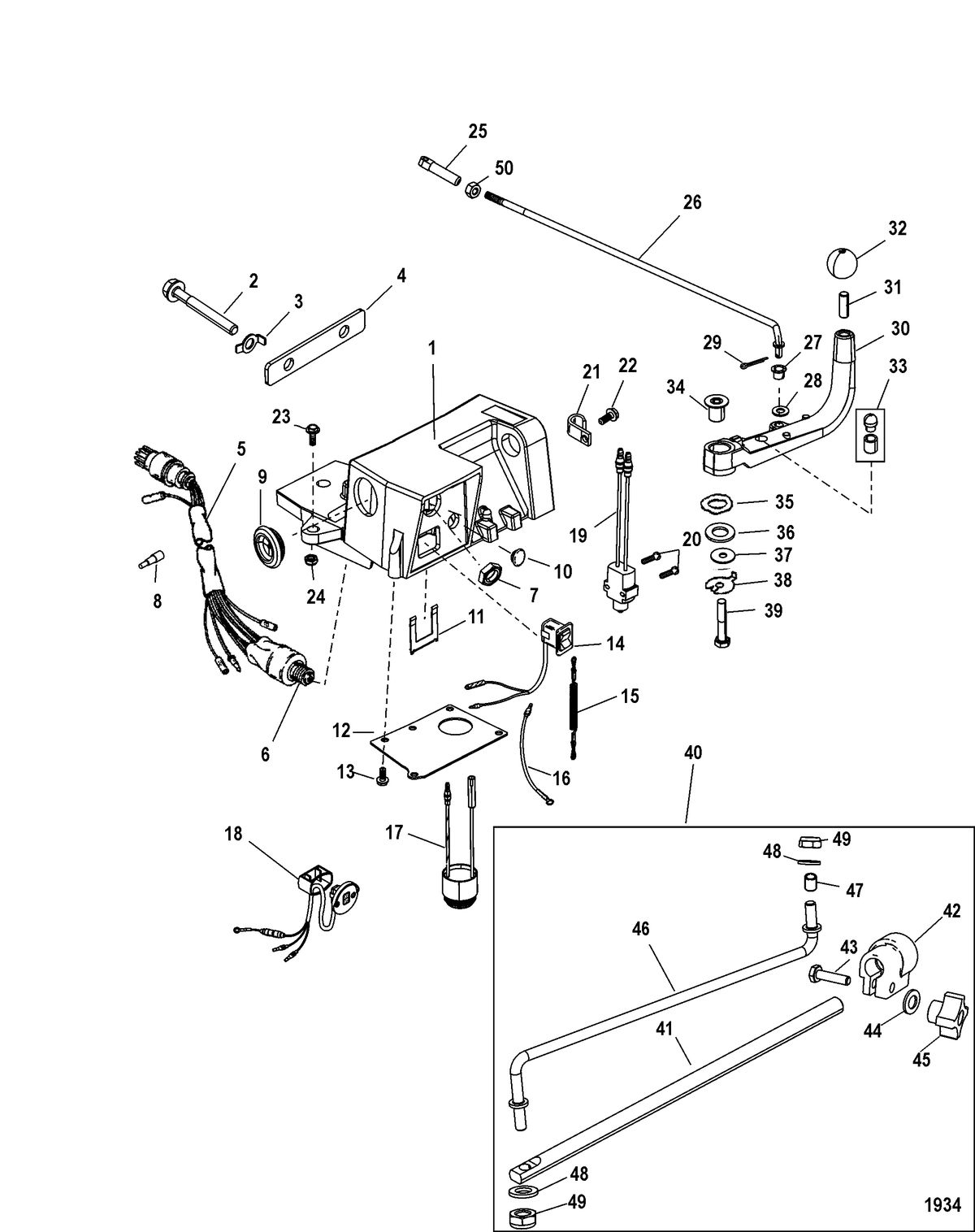 MERCURY/MARINER 75/90 (4-STROKE) Steering Handle Kit Components