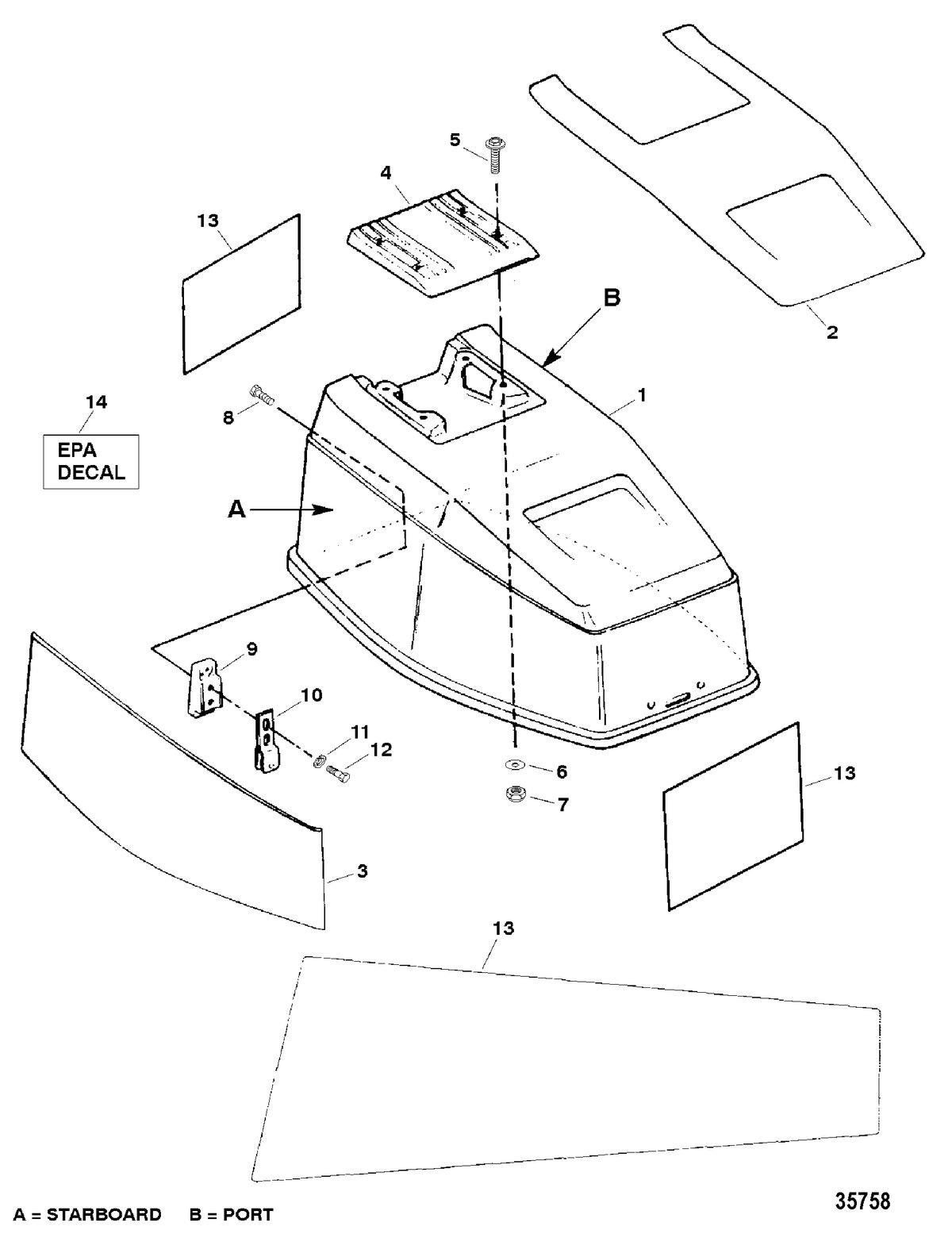 FORCE FORCE 40/50 H.P. (1998-1999) Top Cowl Assembly