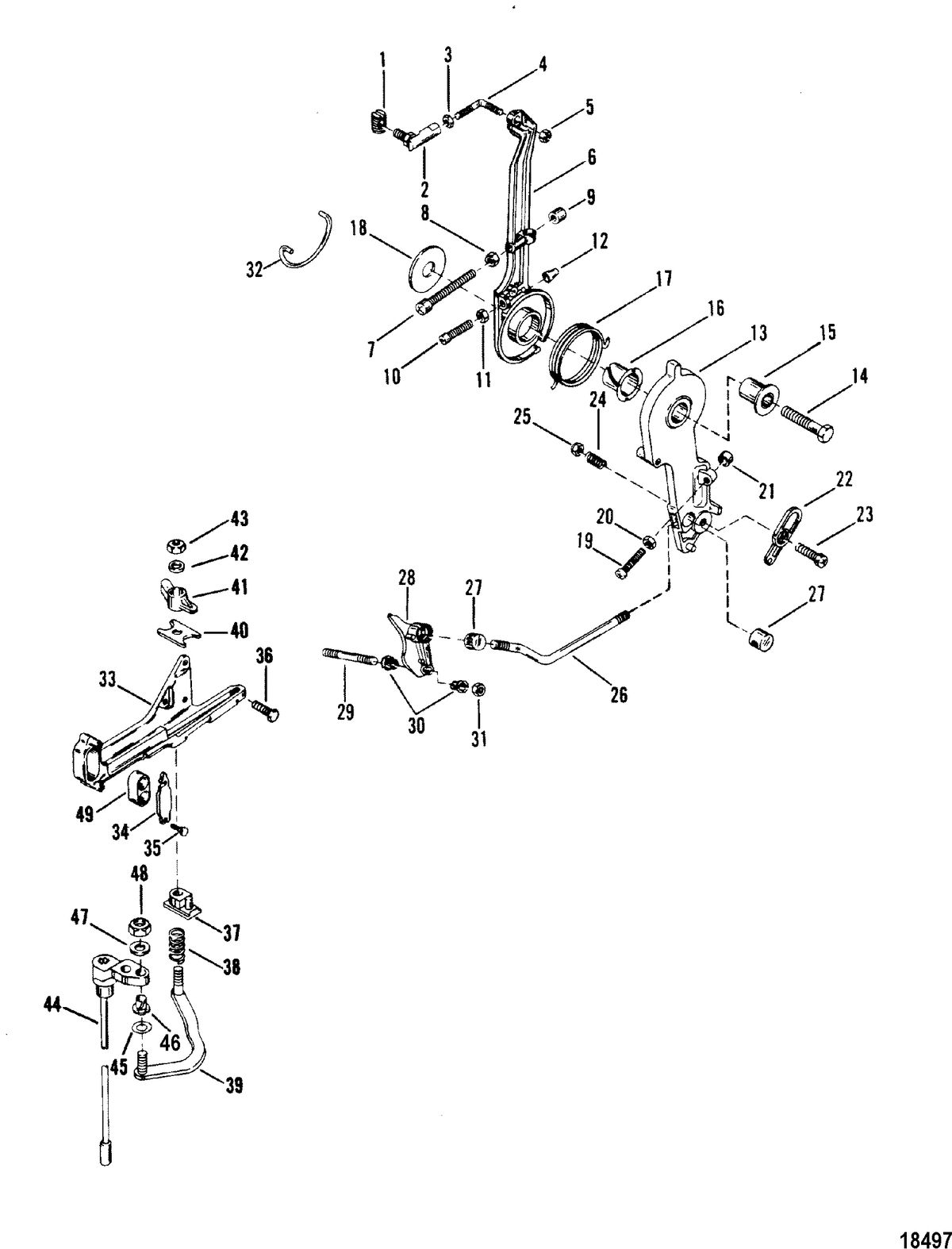 MERCURY/MARINER 175 H.P. (V-6) Throttle Lever and Shift Shaft