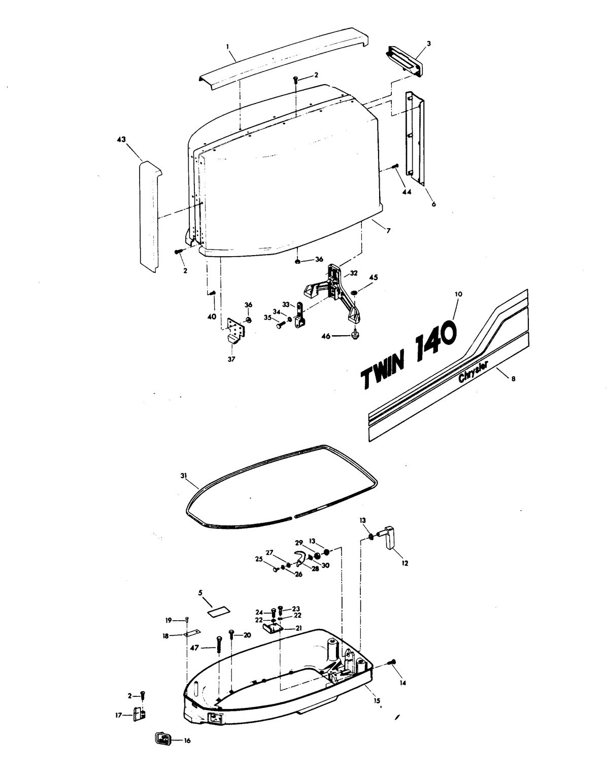 CHRYSLER 140 H.P. TWIN ENGINE COVER AND SUPPORT PLATE