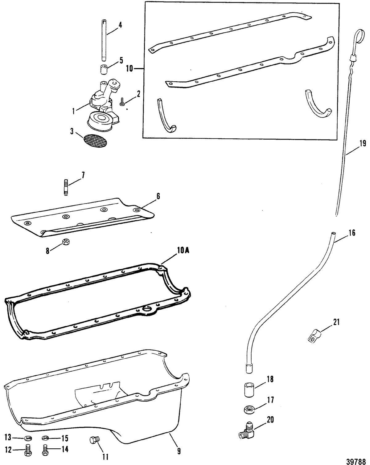 MERCRUISER 230 HP/260 H.P. INBOARD ENGINE (GM) OIL PAN AND OIL PUMP(260)