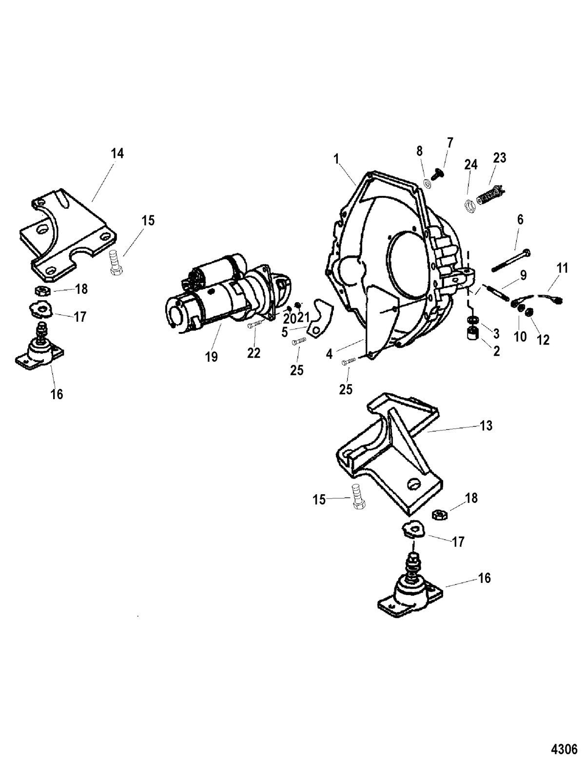 MERCRUISER CUMMINS/MERCRUISER DIESEL 7.3L D-TRONIC BRAVO Starter, Engine Mounts, and Flywheel Housing