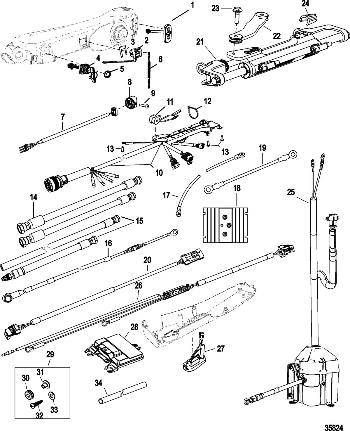 ACCESSORIES STEERING SYSTEMS AND COMPONENTS Tiller Handle Kit Components(Big Tiller-Power Steer, DTS)