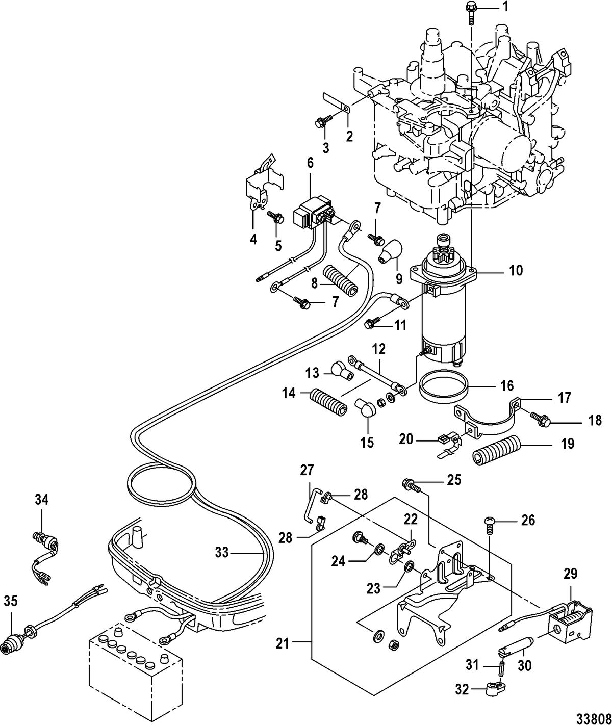 MERCURY/MARINER 15/20 CARBURETOR/2 CYLINDER/4-STROKE Electrical Components, Starter Motor and Solenoids