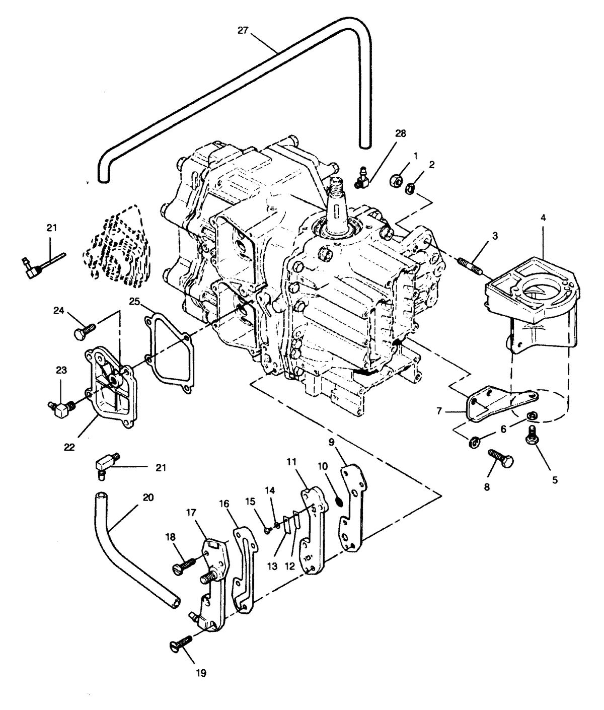 FORCE FORCE 1992 50 H.P. "A" MODELS RECIRCULATION SYSTEM AND STARTER BRACKETS