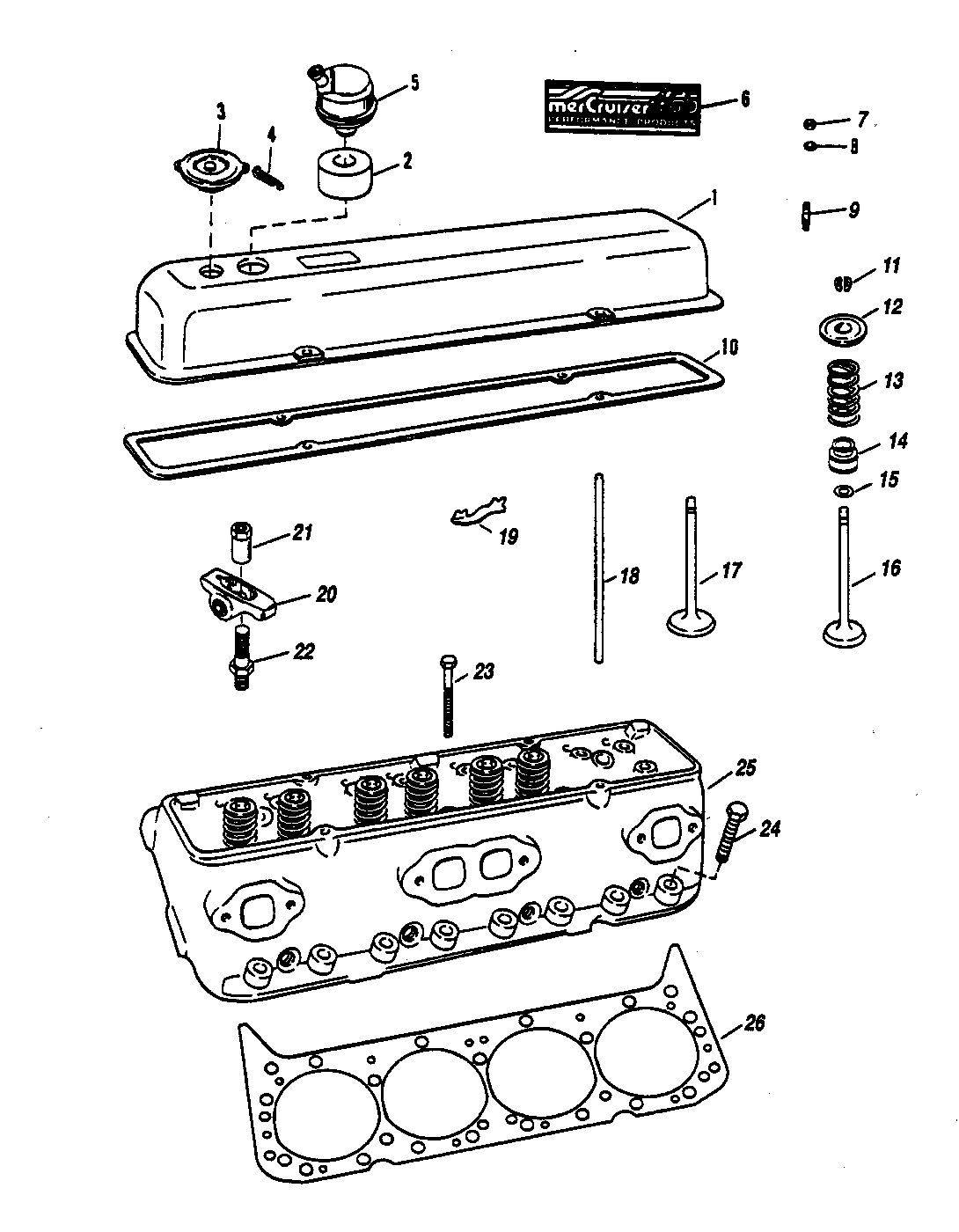 MERCRUISER 465 H.P. ENGINE CYLINDER HEAD AND ROCKER COVER