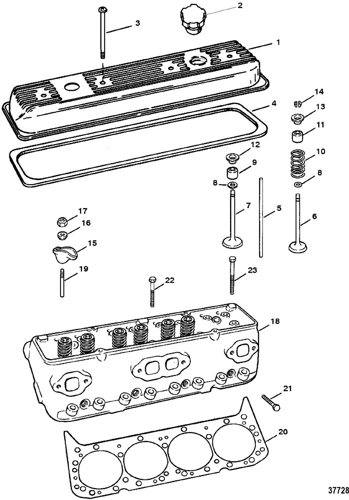 MERCRUISER 200/5.0L/LX 260/5.7L 350 MAG ALPHA/BRAVO CYLINDER HEAD AND ROCKER COVER