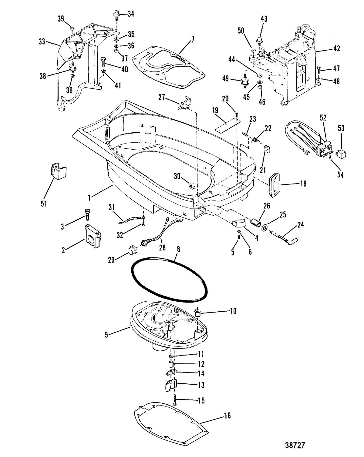 MERCURY 35 HP BOTTOM COWL AND EXHAUST PLATE
