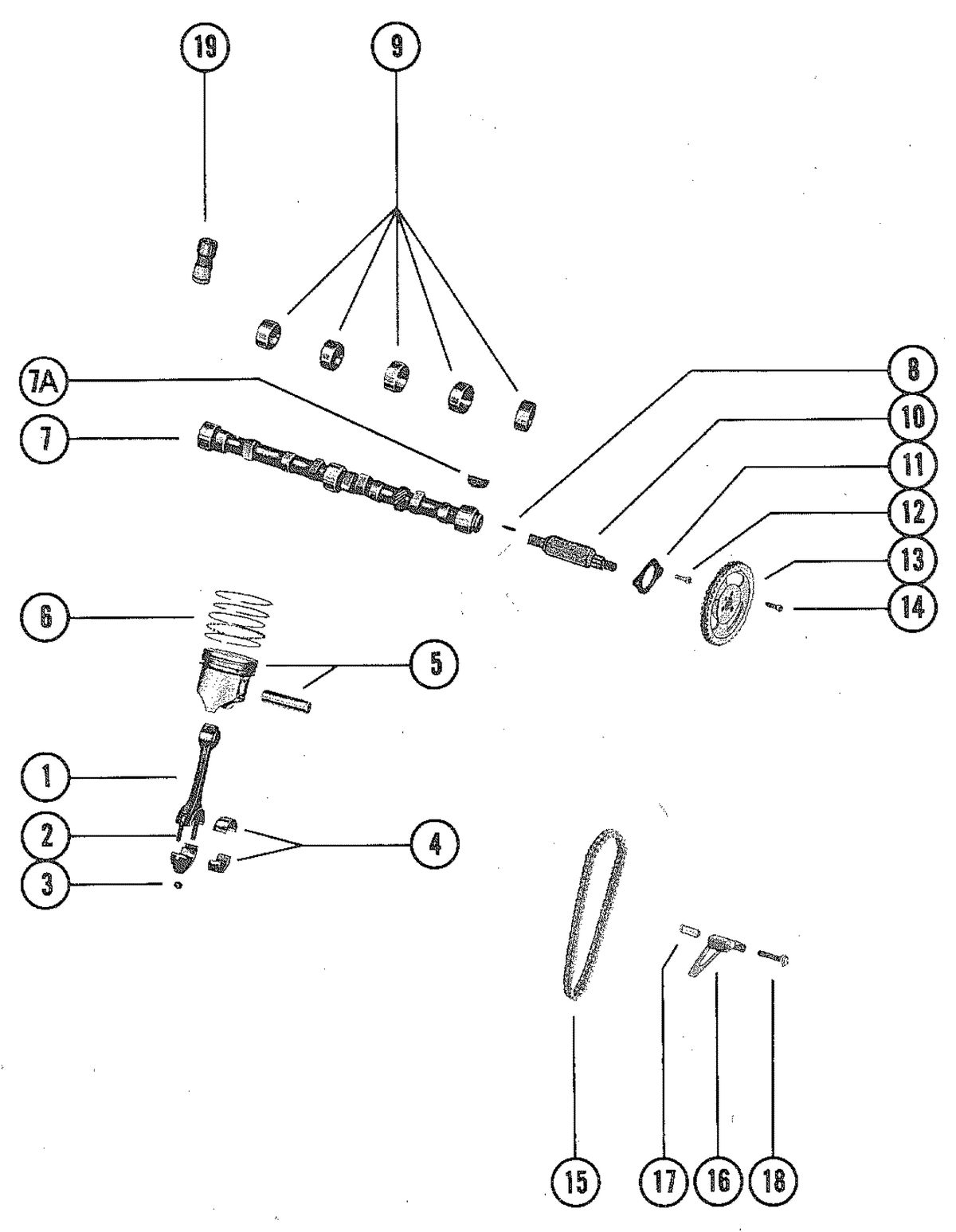 MERCRUISER 470 ENGINE CAMSHAFT AND PISTON ASSEMBLY