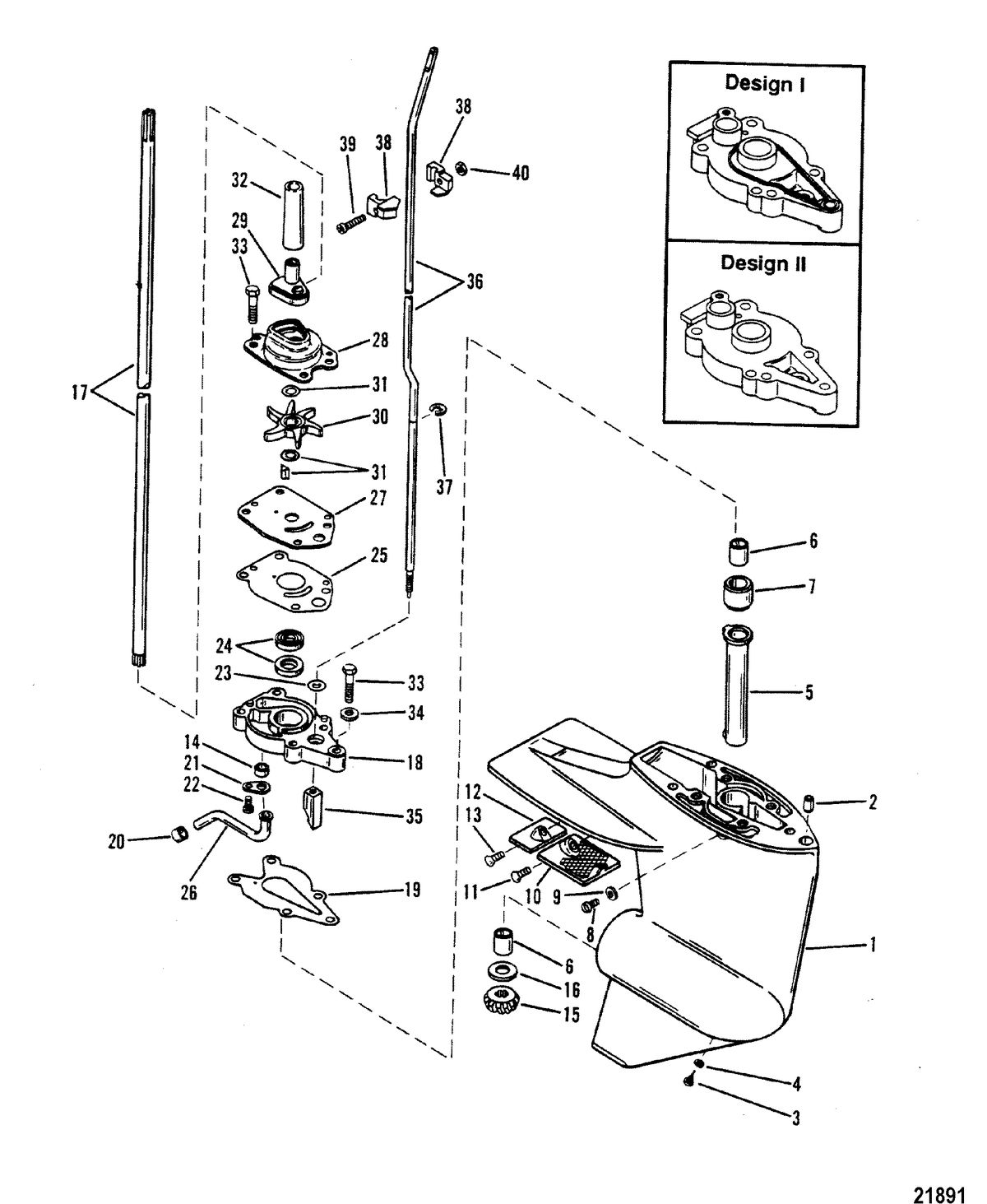 MERCURY/MARINER 6/8/9.9/15 HP Gear Hsg(Driveshaft-Design I-Refer to Reference #17)