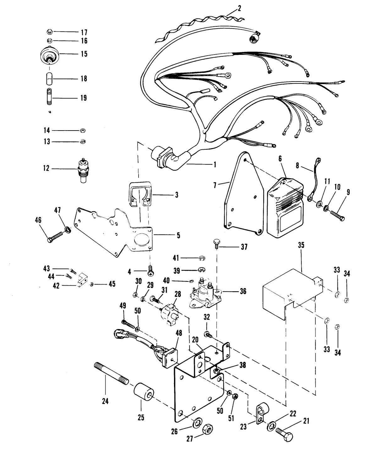 MERCRUISER 320 H.P. E.F.I ALPHA ONE ENGINE WIRING HARNESS AND ELECTRICAL COMPONENTS