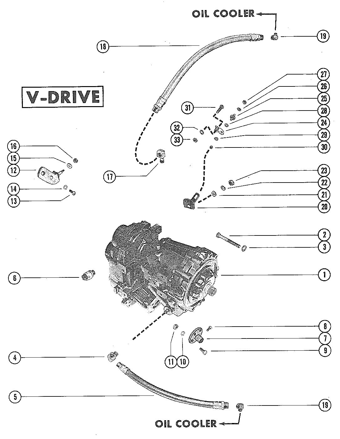 MERCRUISER 233 ENGINE TRANSMISSION AND RELATED PARTS (V-DRIVE)