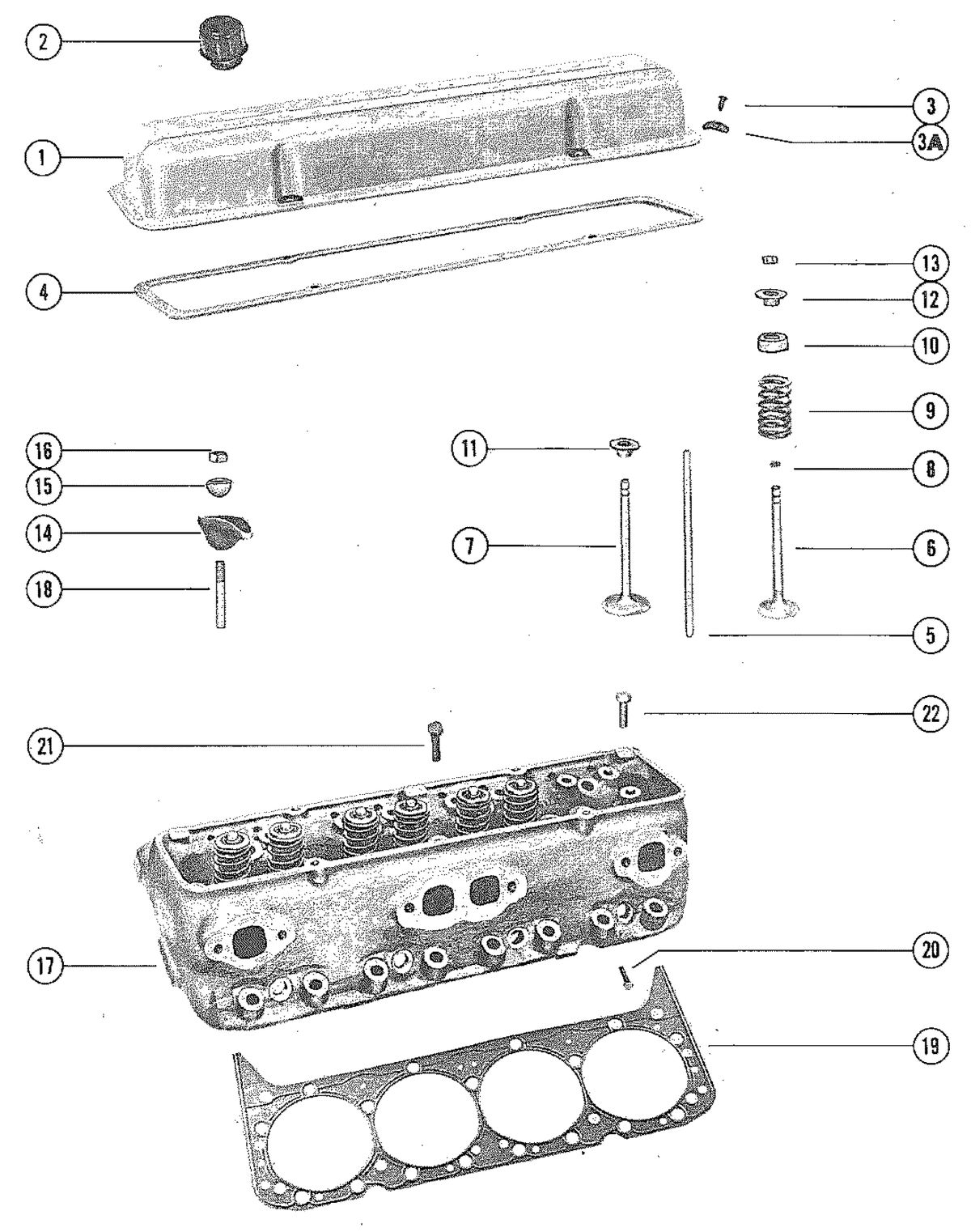 MERCRUISER 255 ENGINE ROCKER COVER AND CYLINDER HEAD