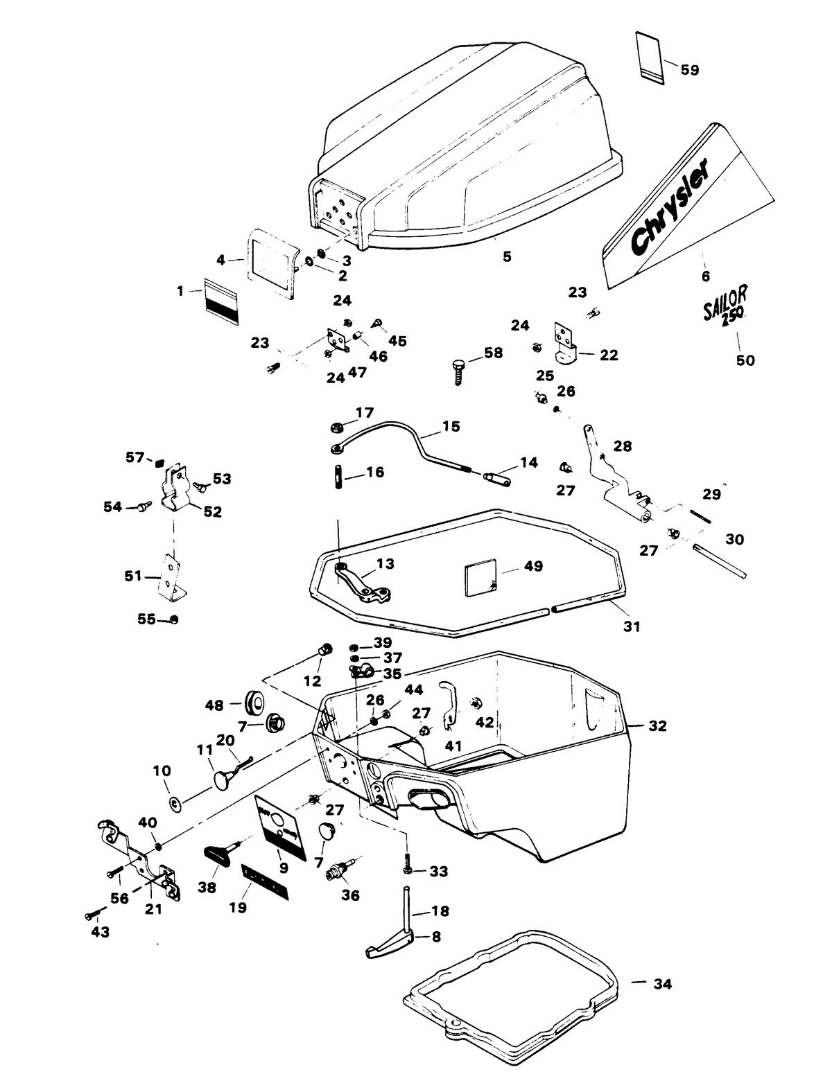 CHRYSLER 9.9 H.P. SAILOR ENGINE COVER AND SUPPORT PLATE