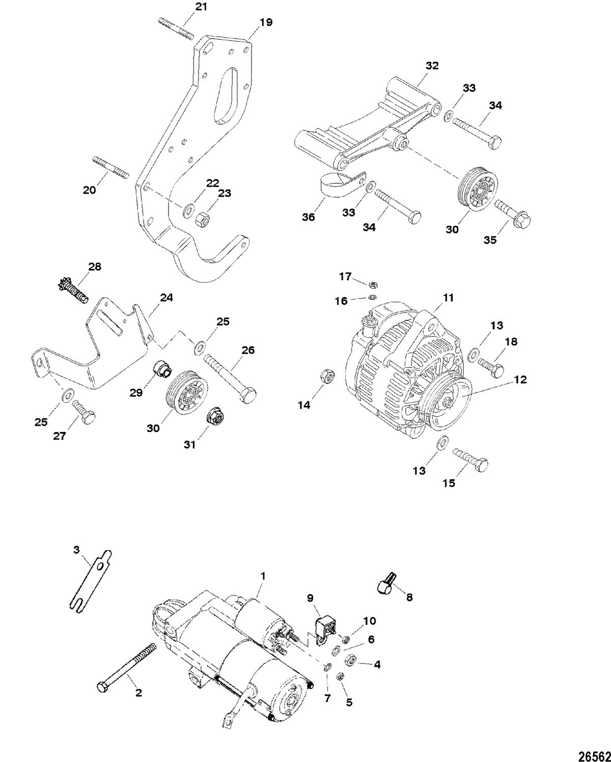 RACE STERNDRIVE 500 EFI Starter And Alternator Mount