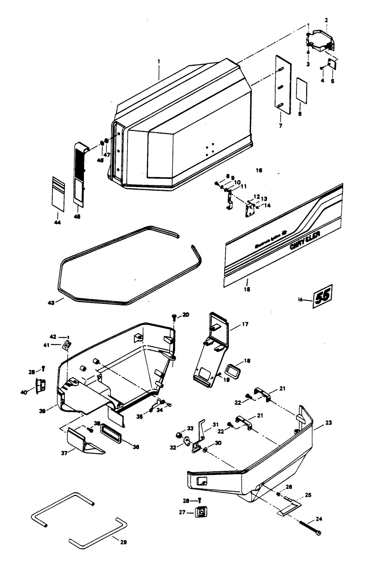 CHRYSLER 55 H.P. ENGINE COVER AND SUPPORT PLATE