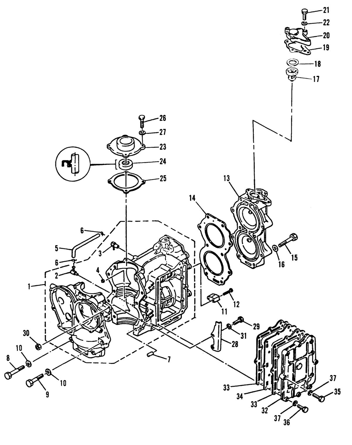 MARINER MARINER W25 CRANKCASE AND CYLINDER HEAD