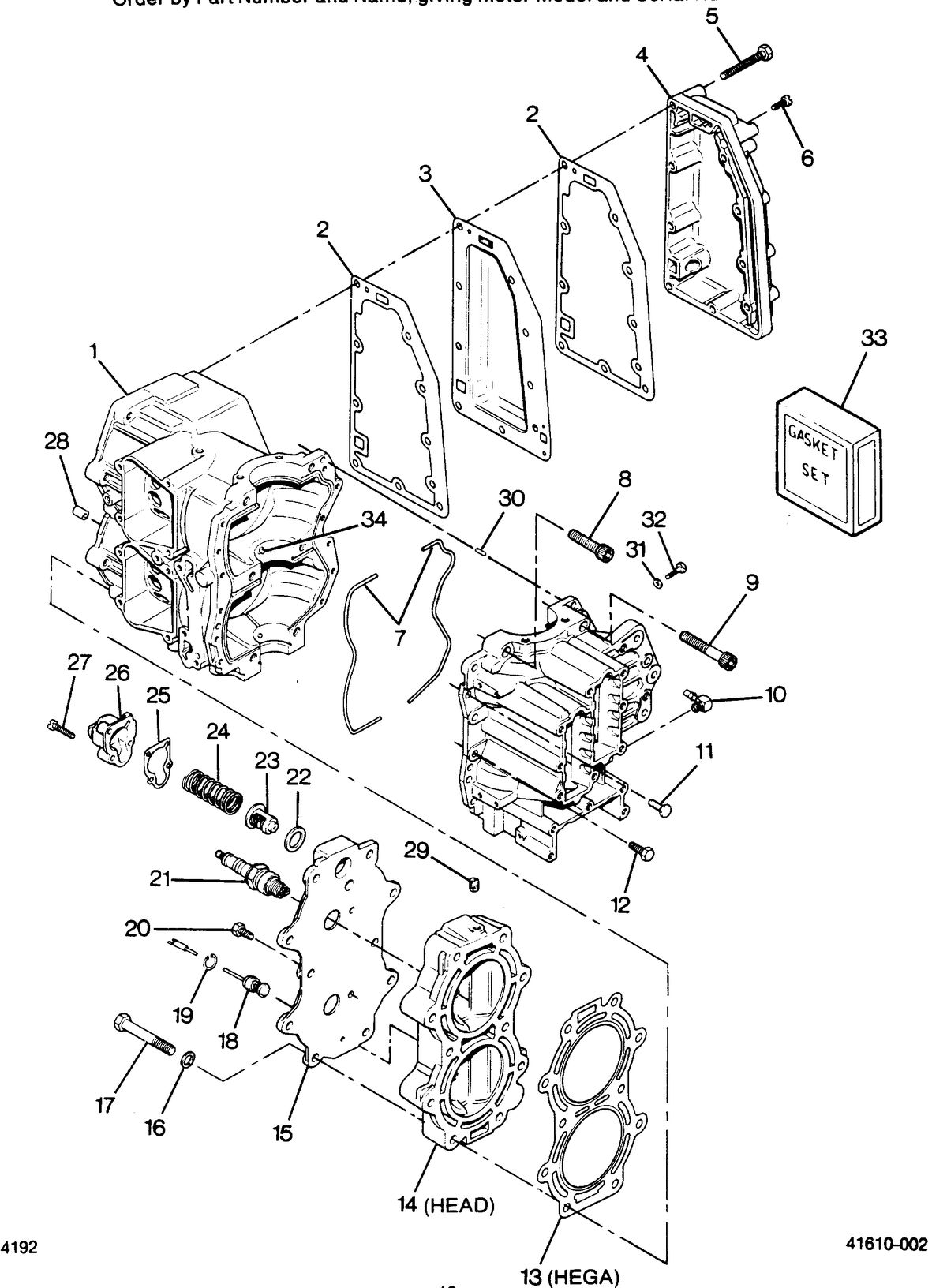 FORCE FORCE 1988 50 H.P. "A" MODELS CYLINDER BLOCK, HEAD AND EXHAUST CHEST COVER