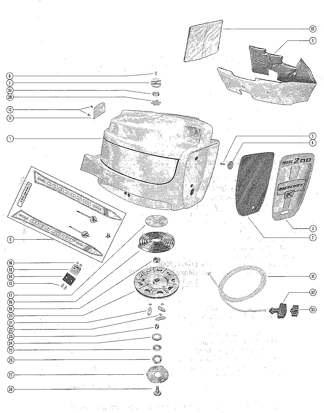 MERCURY MERC 200 TOP COWL AND STARTER ASSEMBLY (MERC 200)