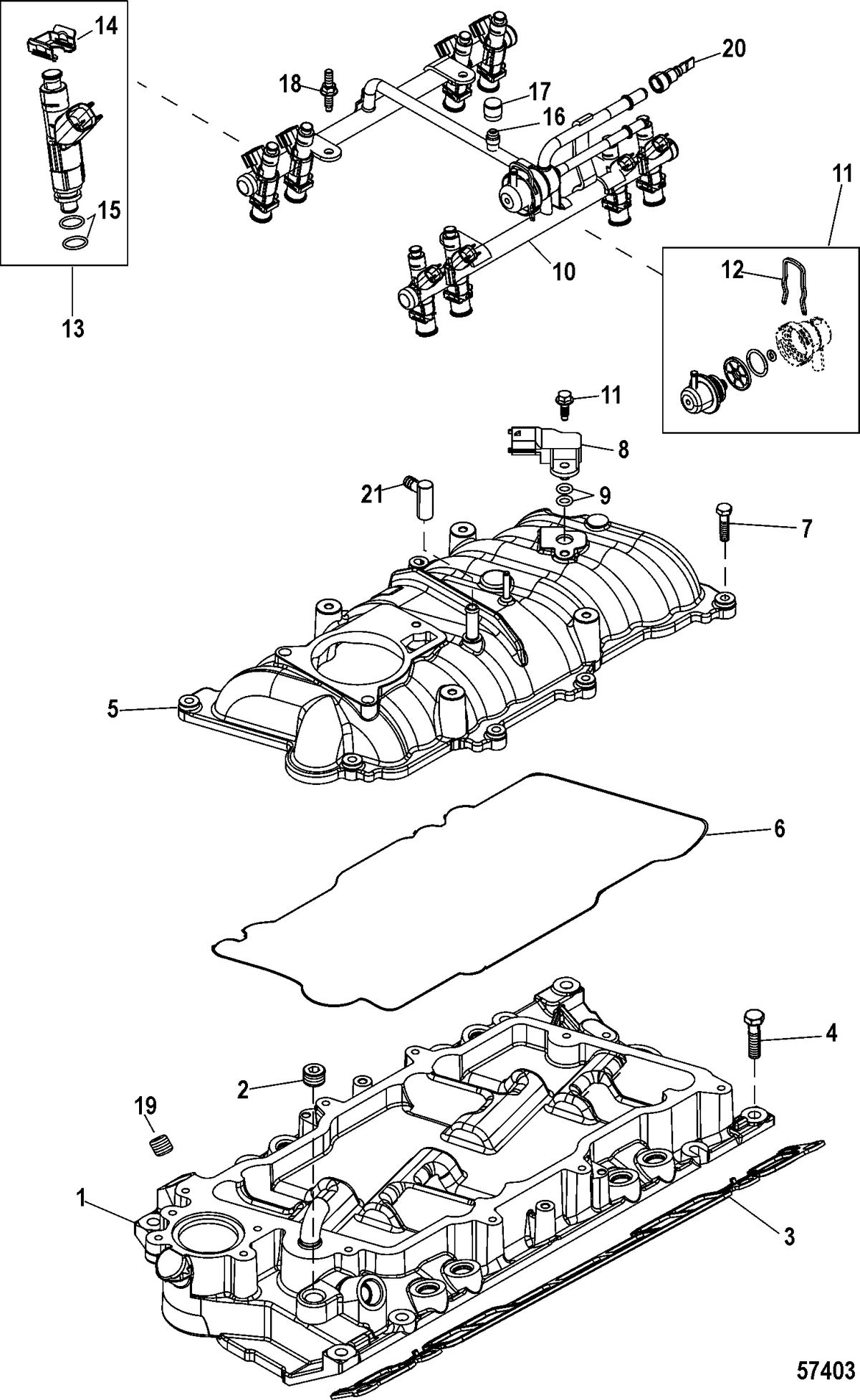 MERCRUISER 350 MPI CRATE Intake Manifold and Fuel Rail